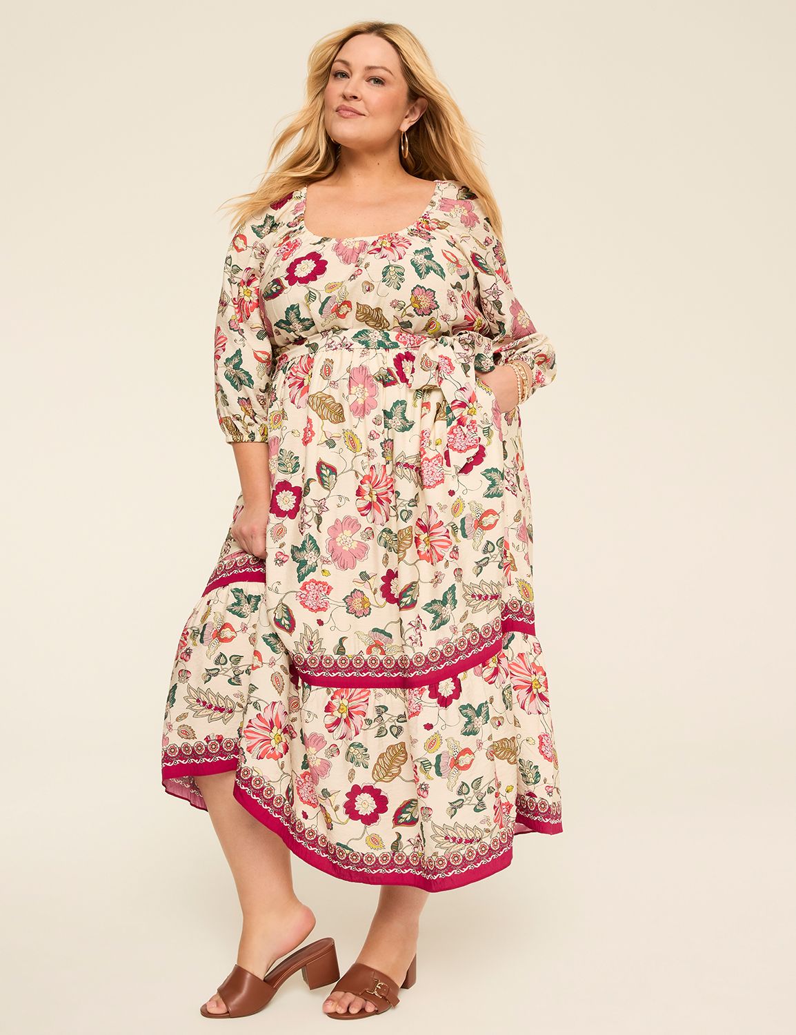 Scoop-Neck Tie-Waist Tiered Maxi Dress