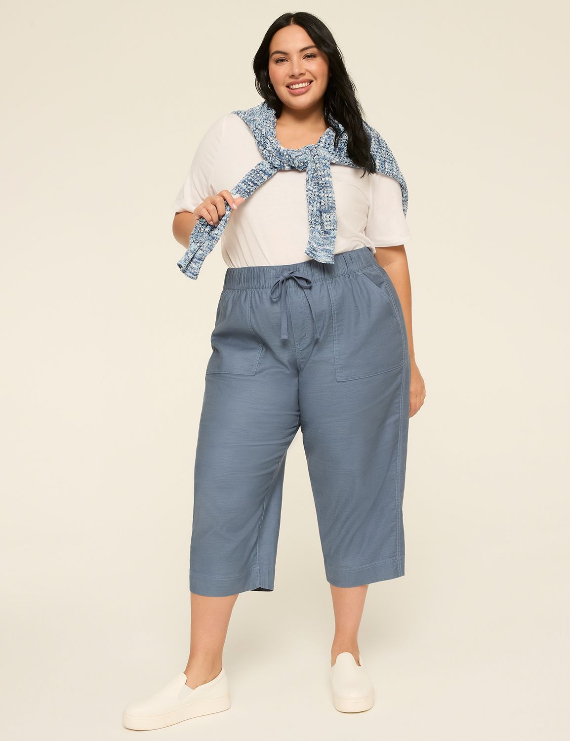 Slub Pull-On Capri Pant