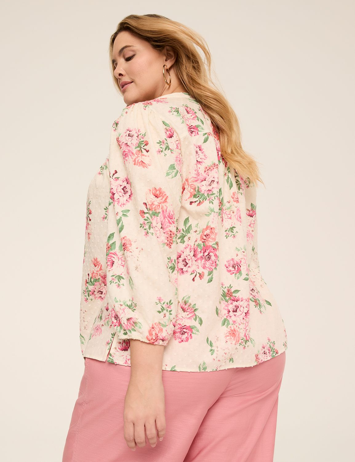 Split-Neck Bracelet Sleeve Blouse