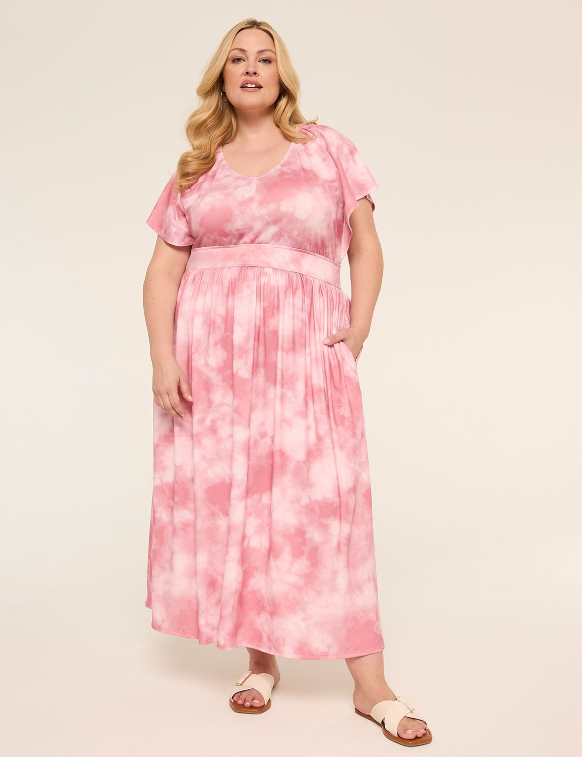 Short-Sleeve V-Neck Maxi Dress