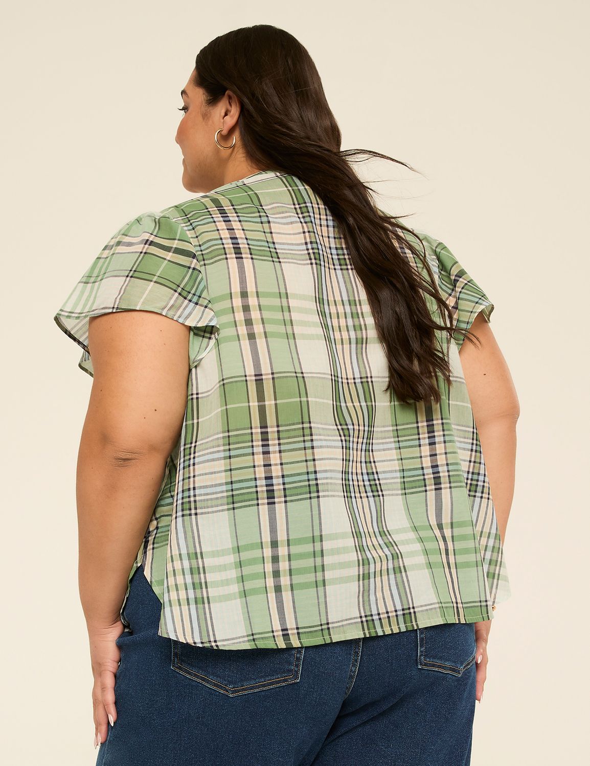 Notch-Neck Flutter-Sleeve Popover Top