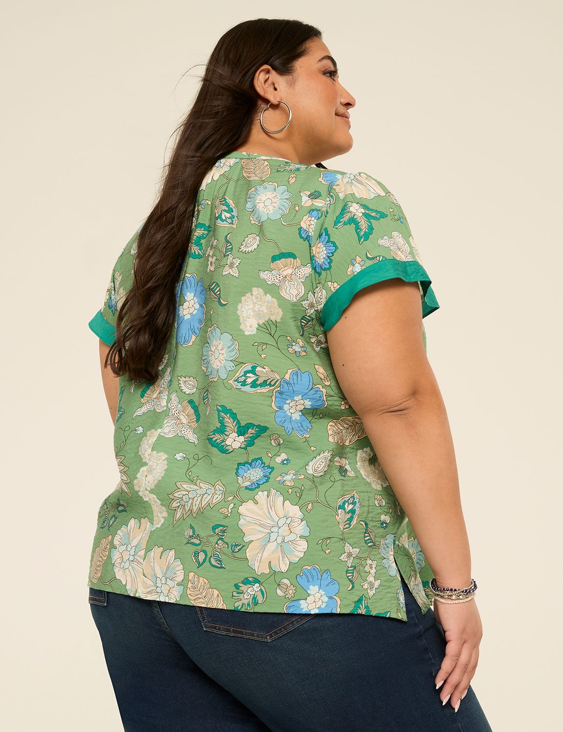Short-Sleeve Ruffle Neck Popover Top