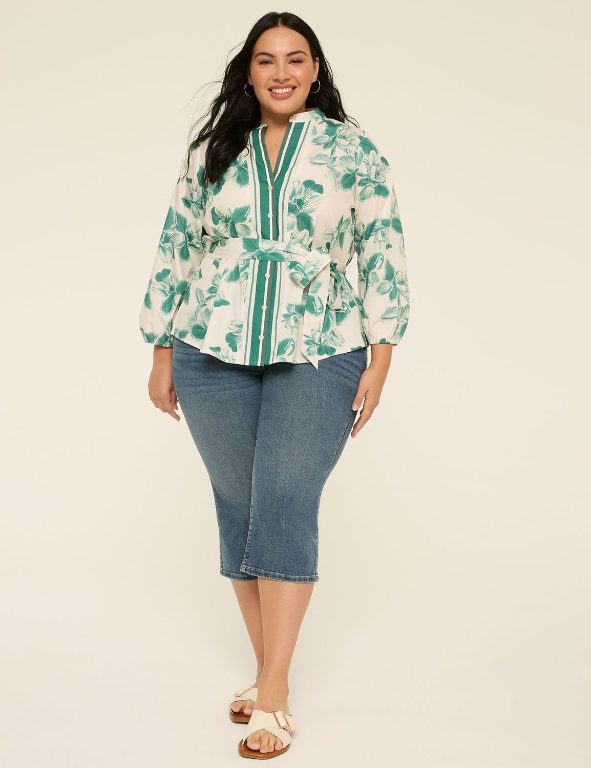 Classic Belted Button Down Long Sle Product Image 3