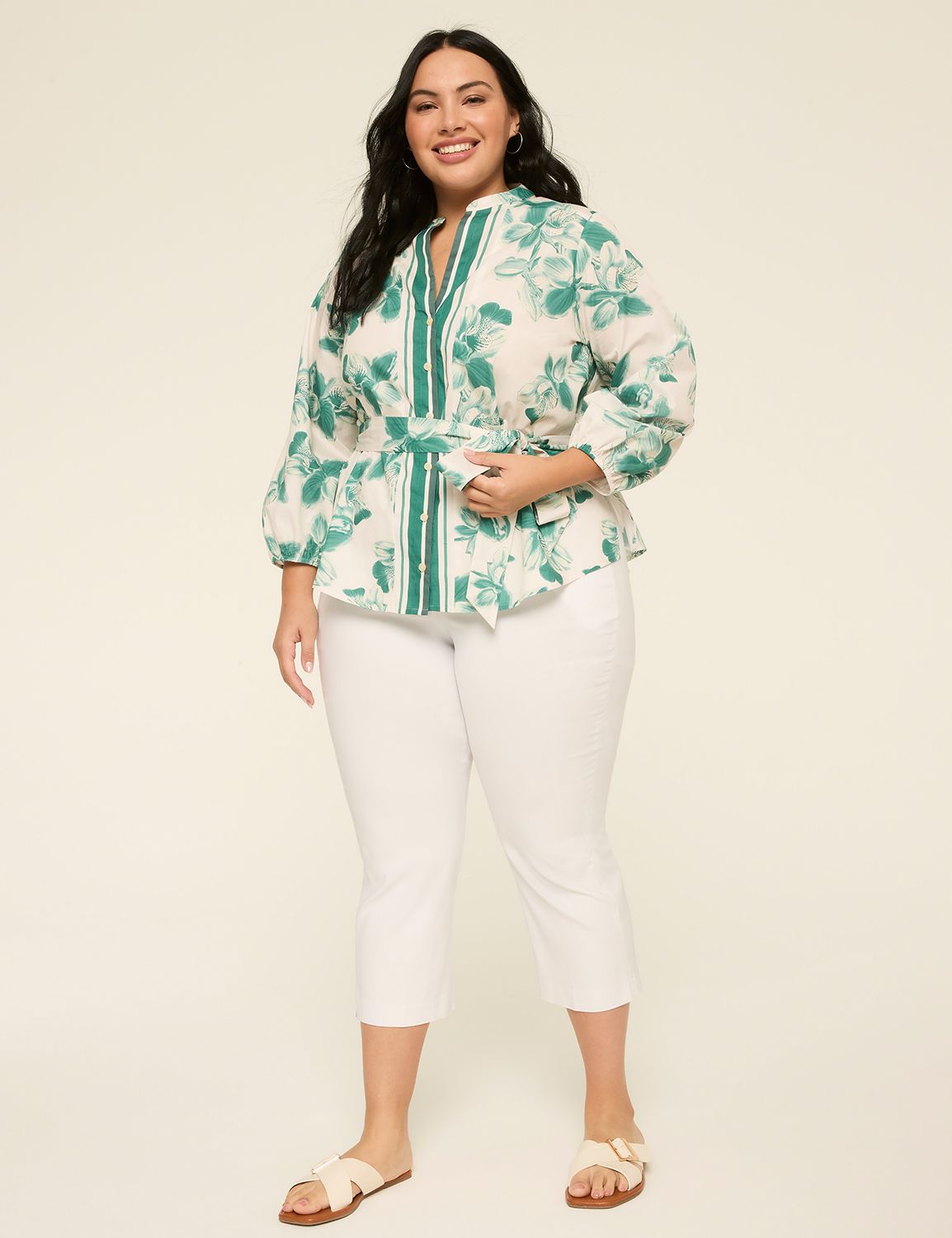 Classic Belted Button Down Long Sle Product Image 4