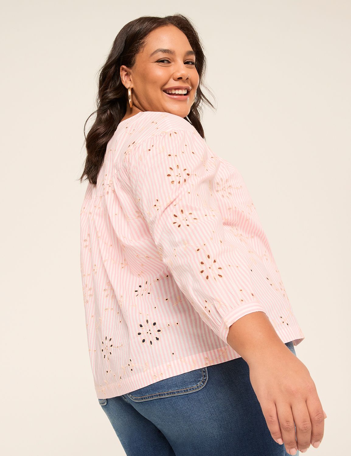 Split-Neck Bracelet Sleeve Blouse