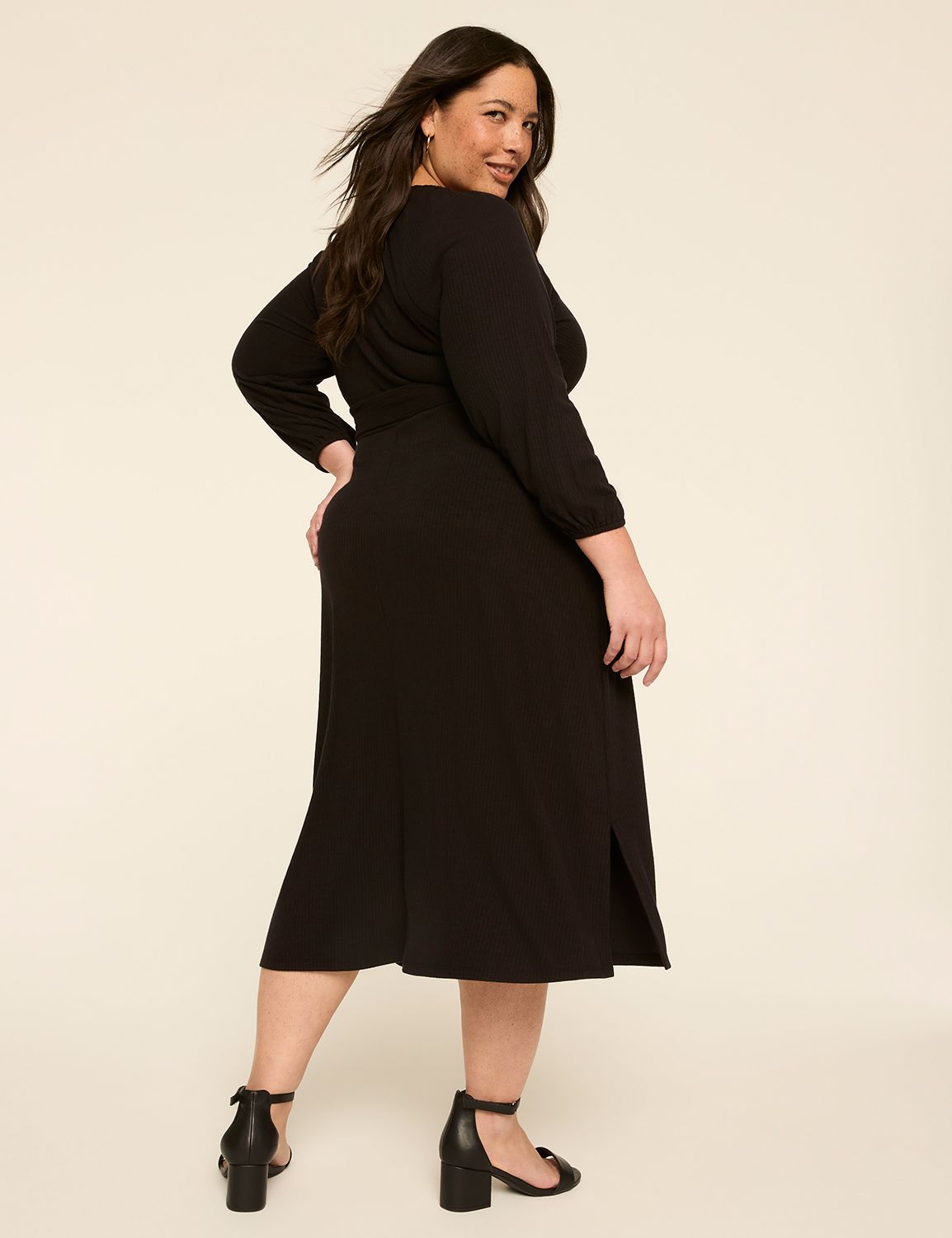 Long-Sleeve Wrap Midi Dress