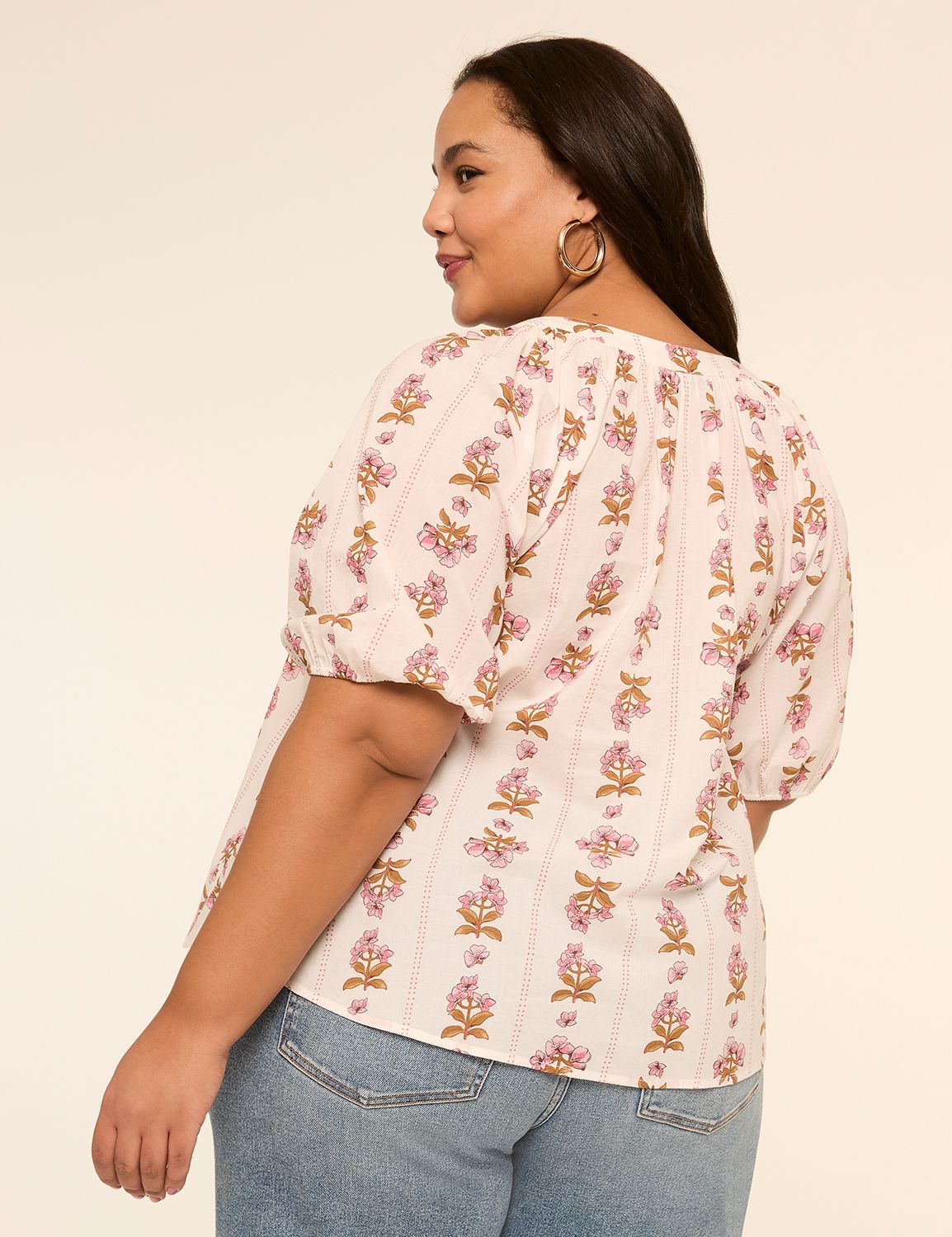 Puff-Sleeve Split-Neck Top