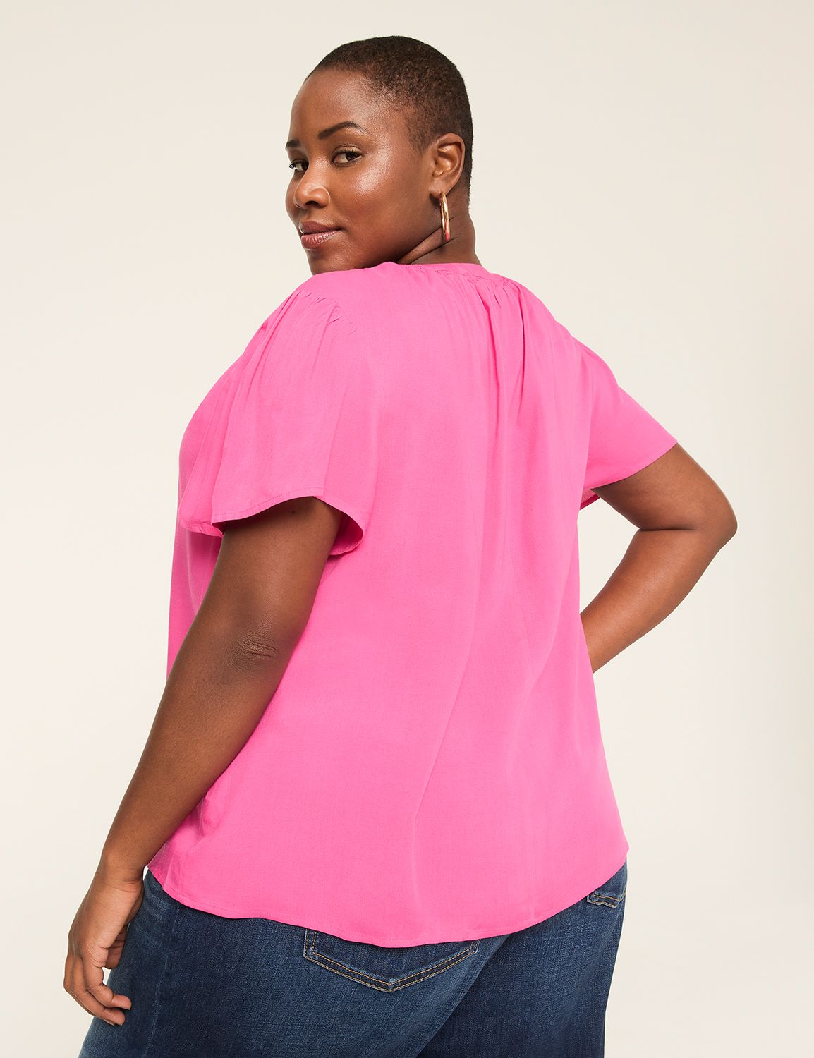 Short-Flutter-Sleeve V-Neck Popover Top