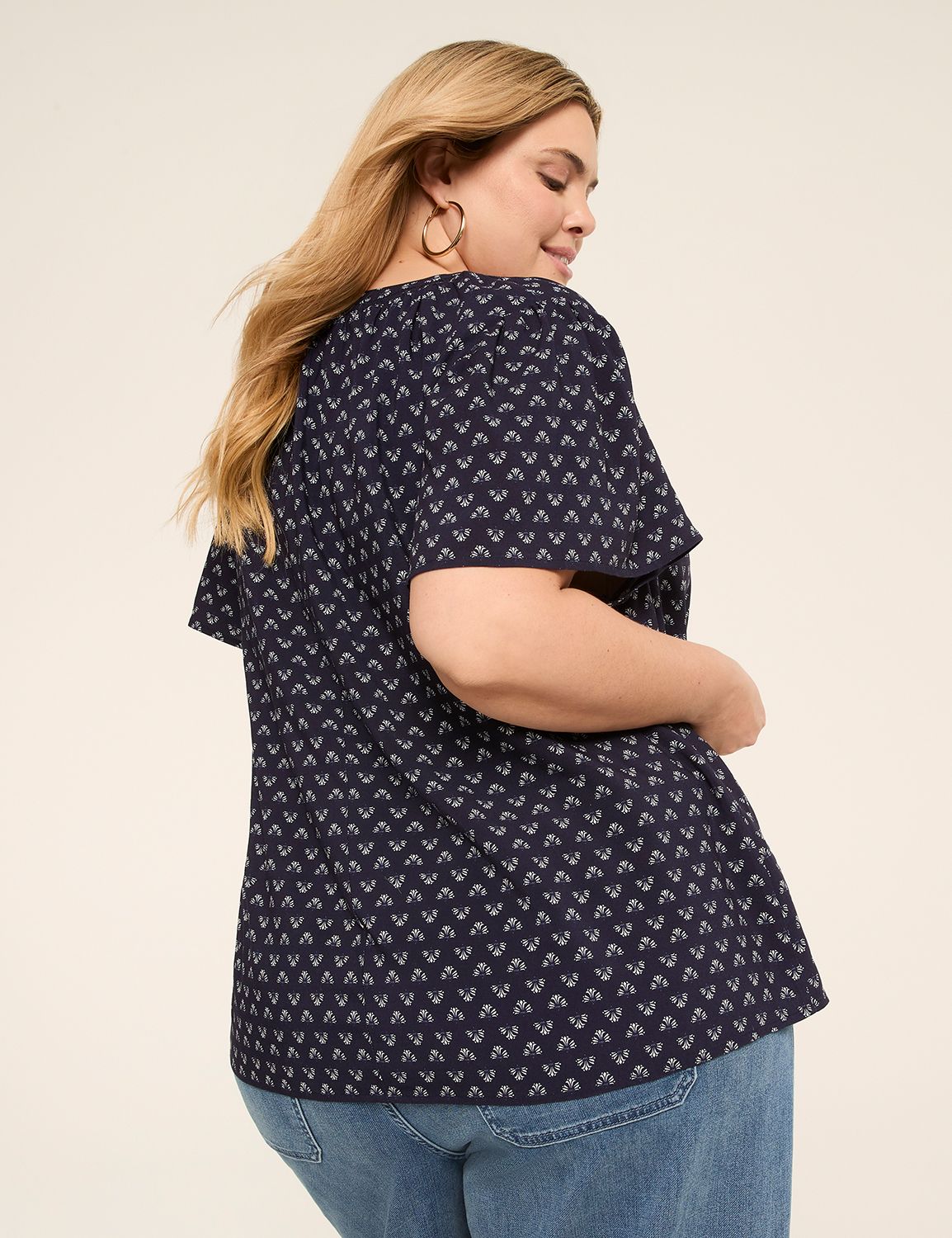 Short-Flutter-Sleeve V-Neck Popover Top