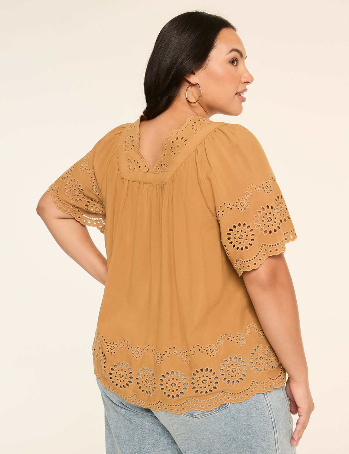Swing V-Neck Eyelet Blouse