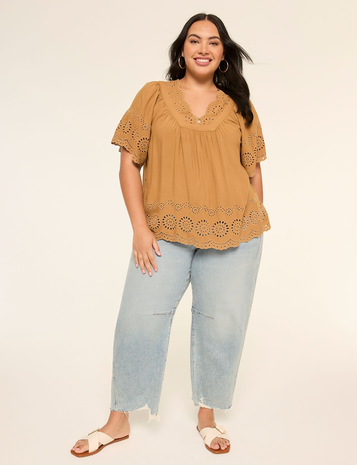 Swing Short Sleeve V Neck Eyelet Mi Product Image 3