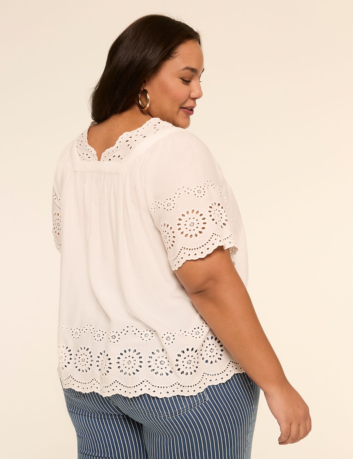 Swing V-Neck Eyelet Blouse