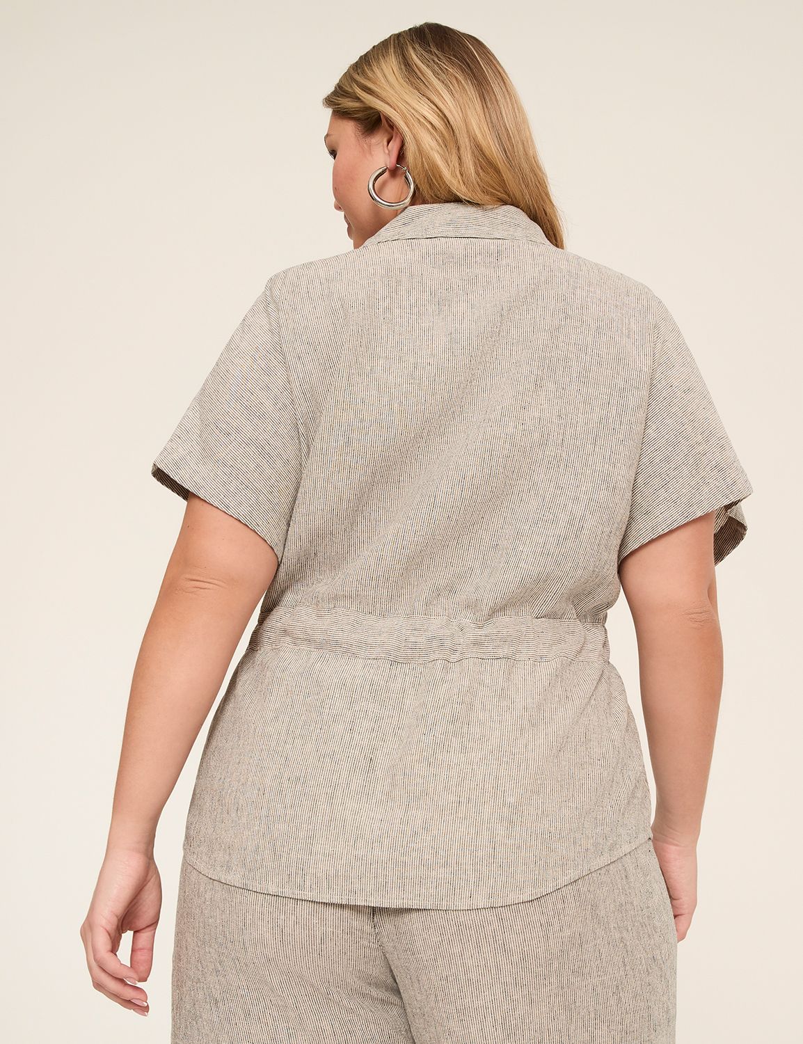 V-Neck Popover Shirt With Belted Waist
