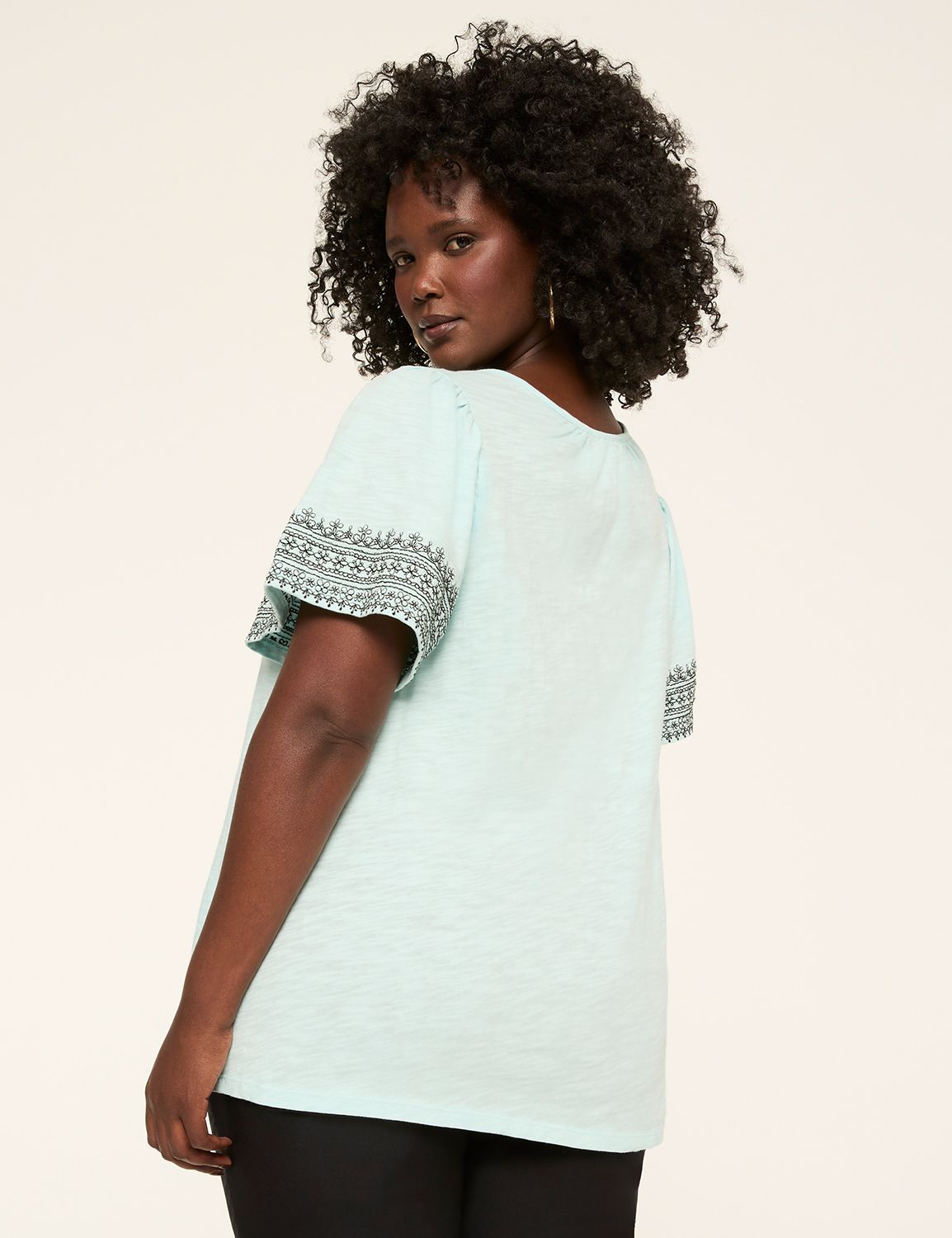 Embroidered Short Sleeve Notch Neck Product Image 2