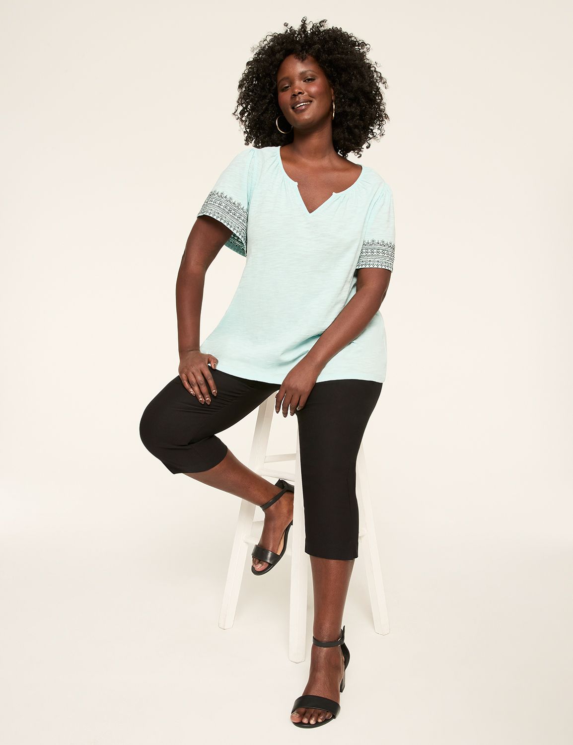 Embroidered Short Sleeve Notch Neck Product Image 3