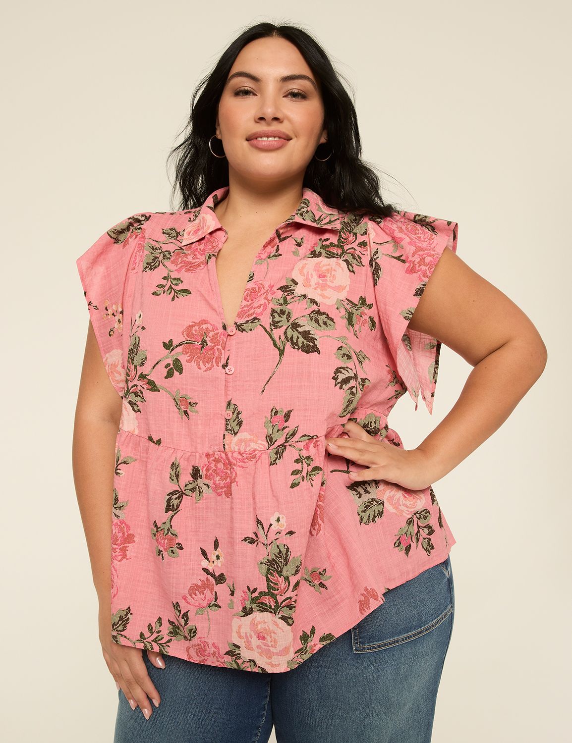Flutter-Sleeve Babydoll Top