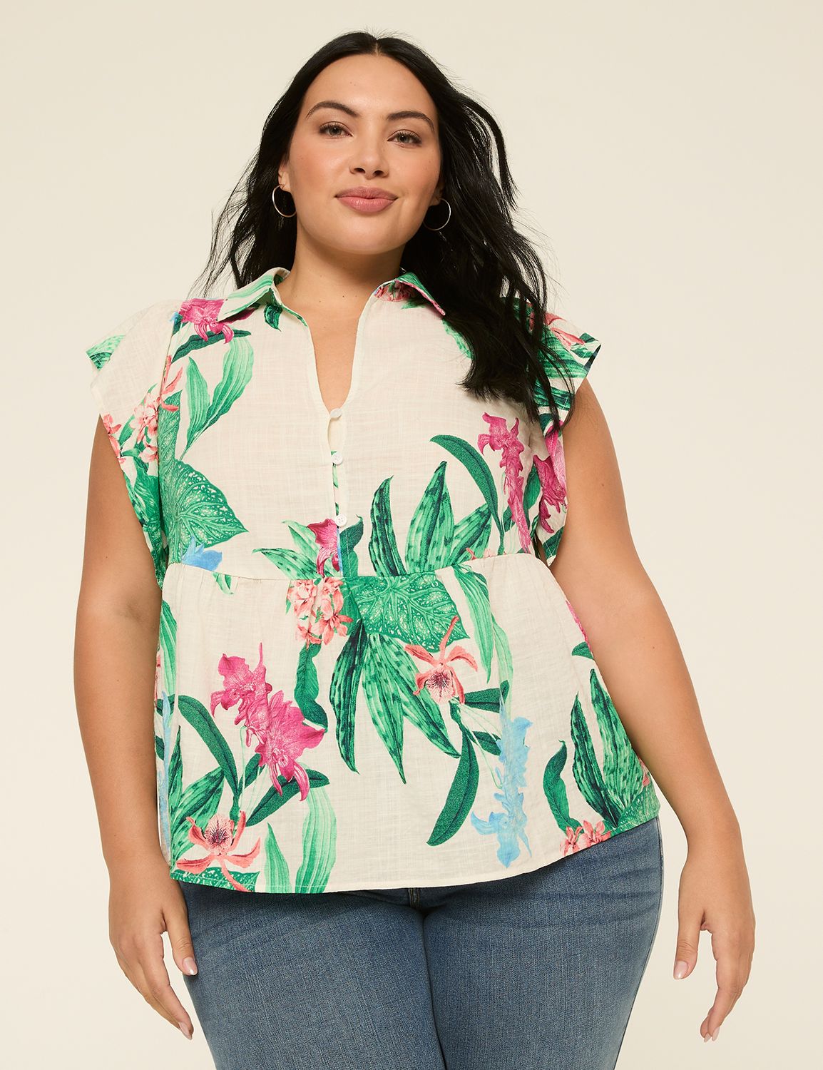 Flutter-Sleeve Babydoll Top