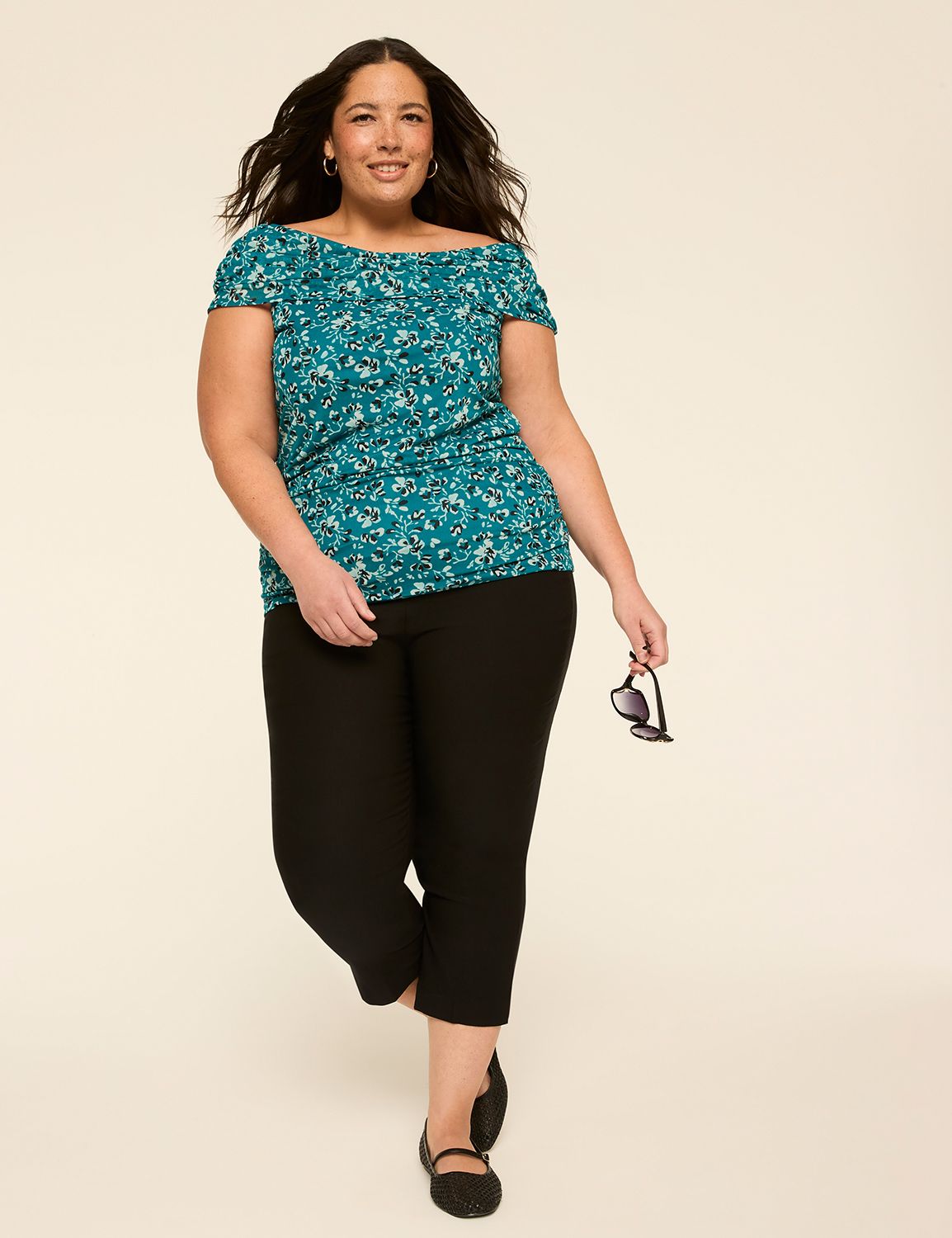 Off the Shoulder Side Ruched Mesh T Product Image 3