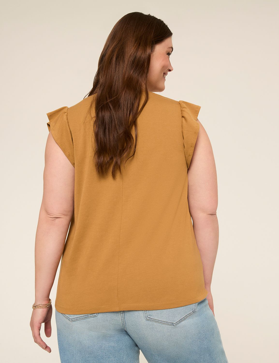 Flutter-Sleeve Woven Yoke Top