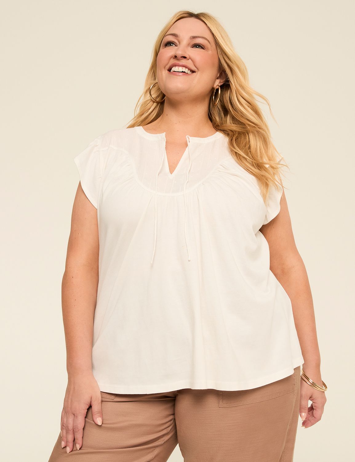 Flutter-Sleeve Woven Yoke Top