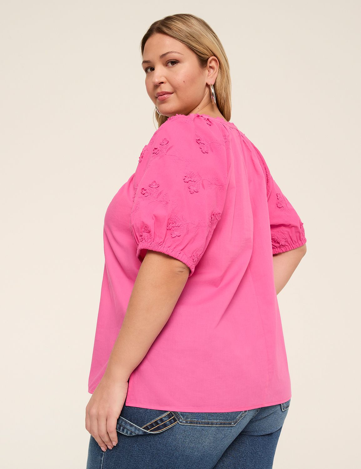 Short Puff-Sleeve Swing Blouse