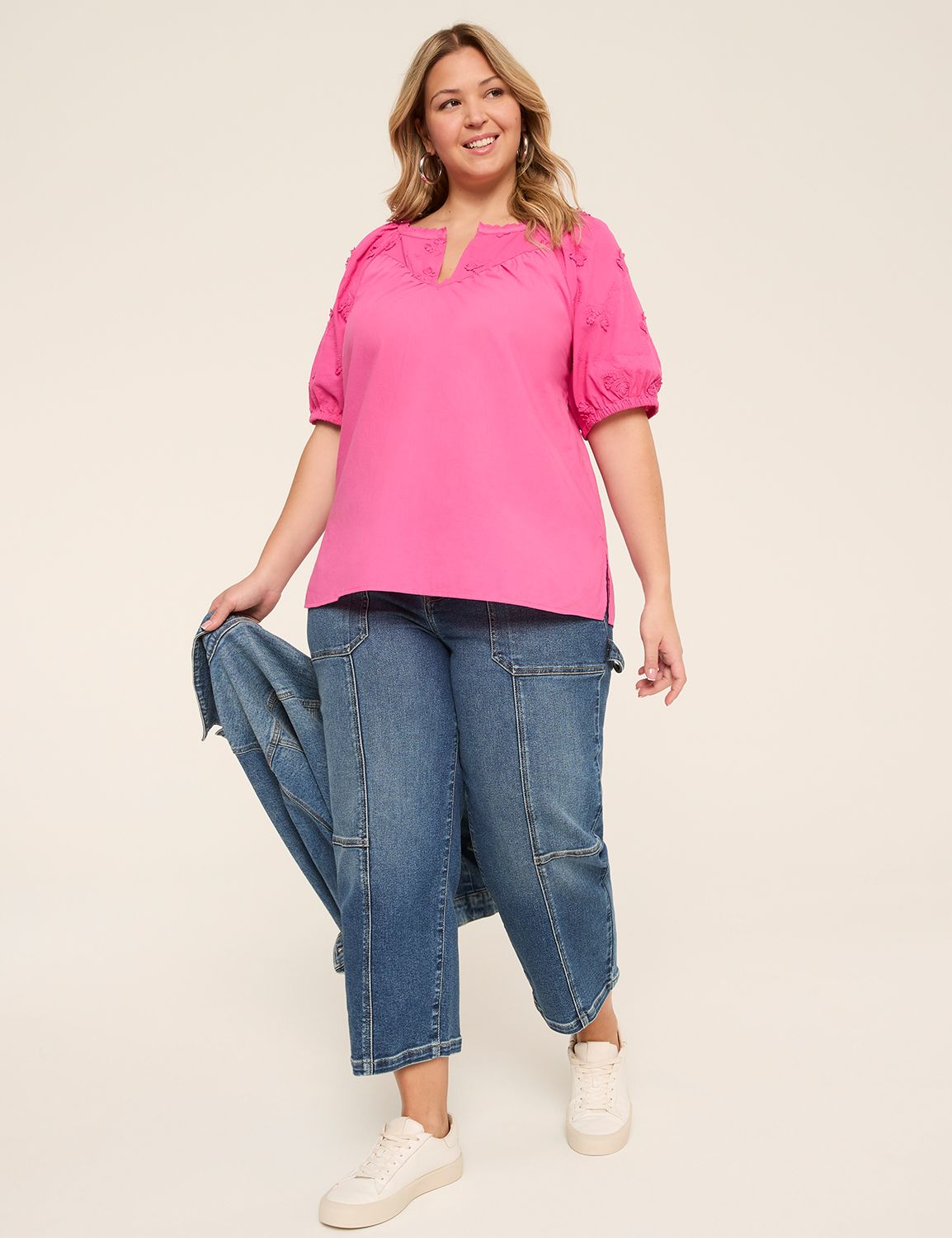 Swing Short Puff Sleeve Notched Nec Product Image 3