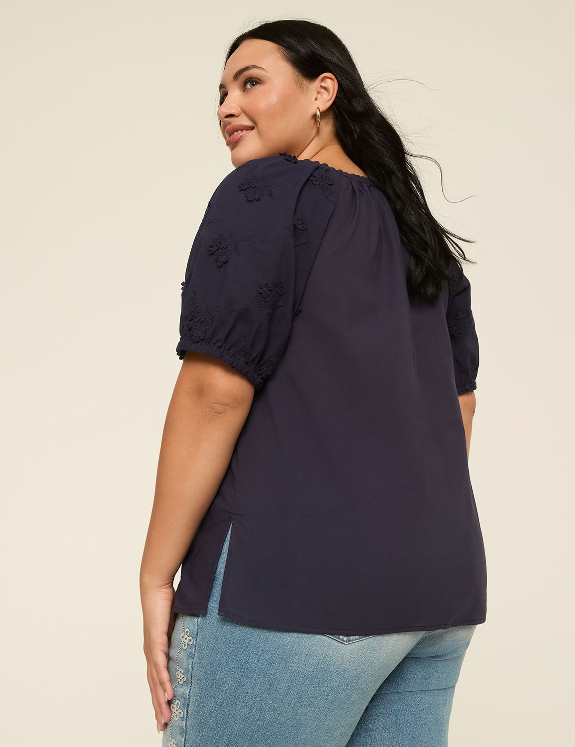 Short Puff-Sleeve Swing Blouse