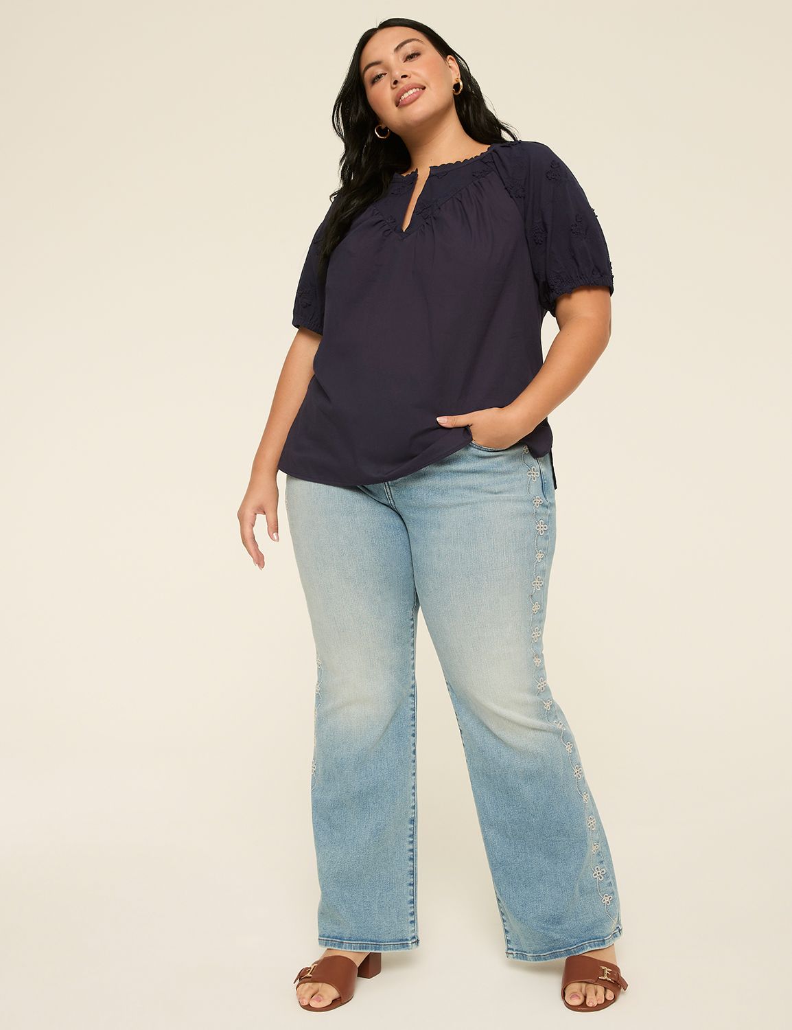 Swing Short Puff Sleeve Notched Nec Product Image 3