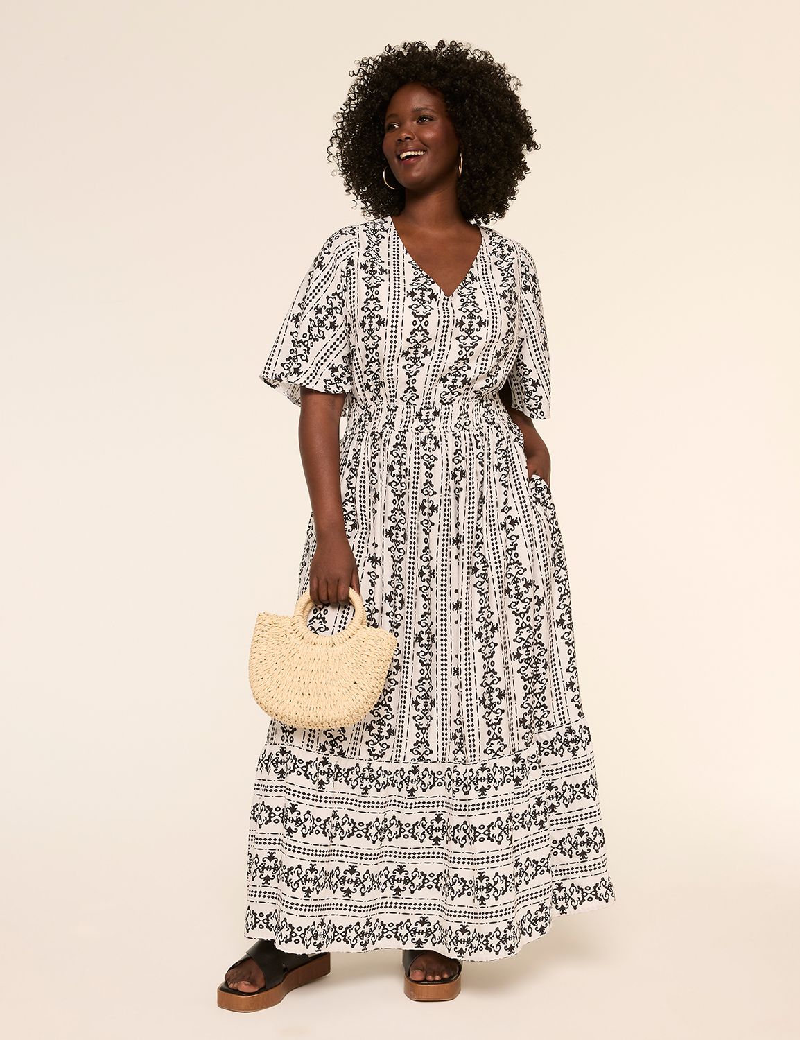 Short-Sleeve Smocked Waist Midi Dress
