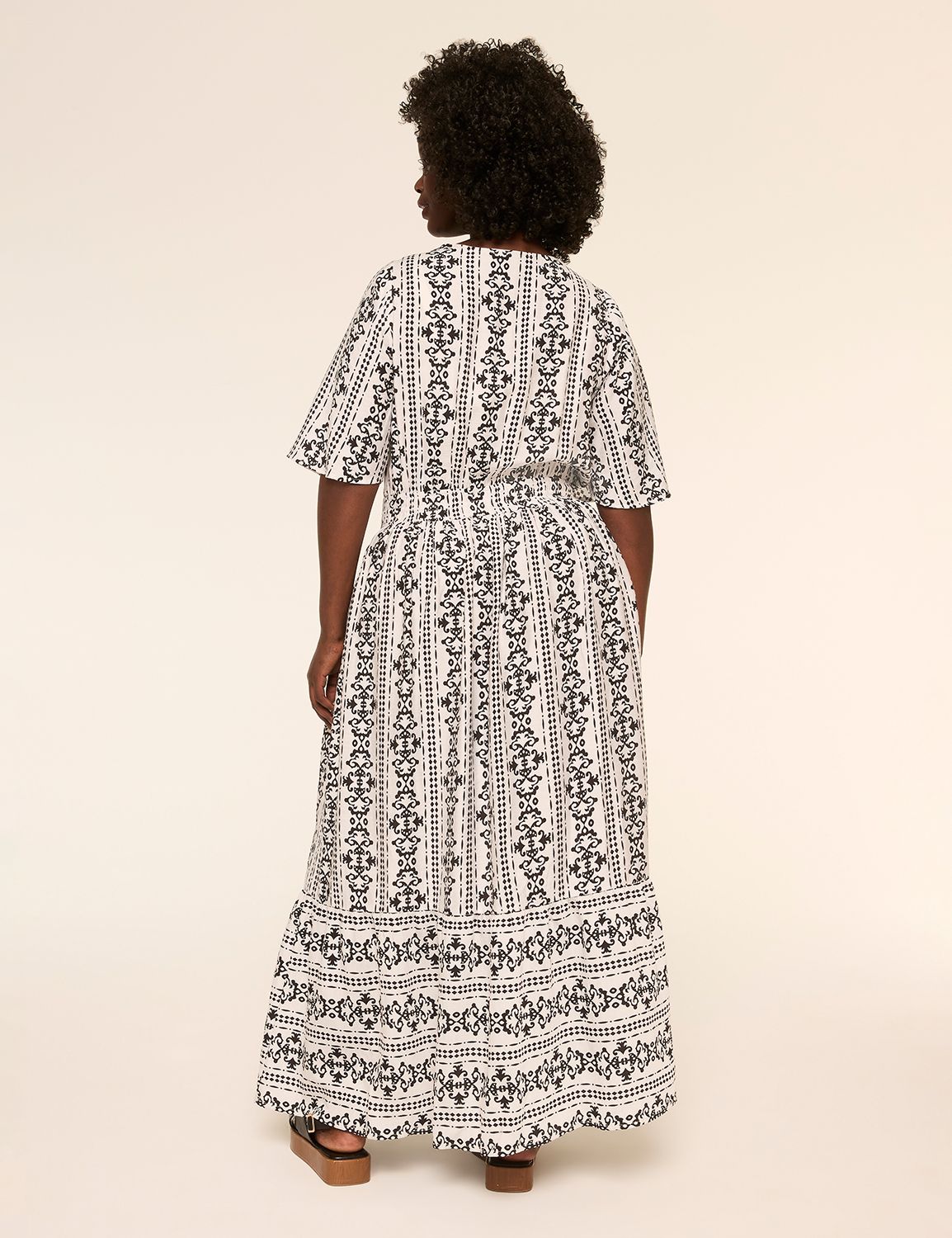 Short-Sleeve Smocked Waist Midi Dress