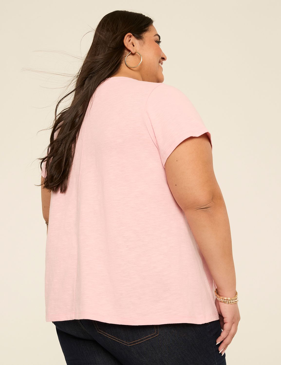 Short-Sleeve V-Neck Smocked Top