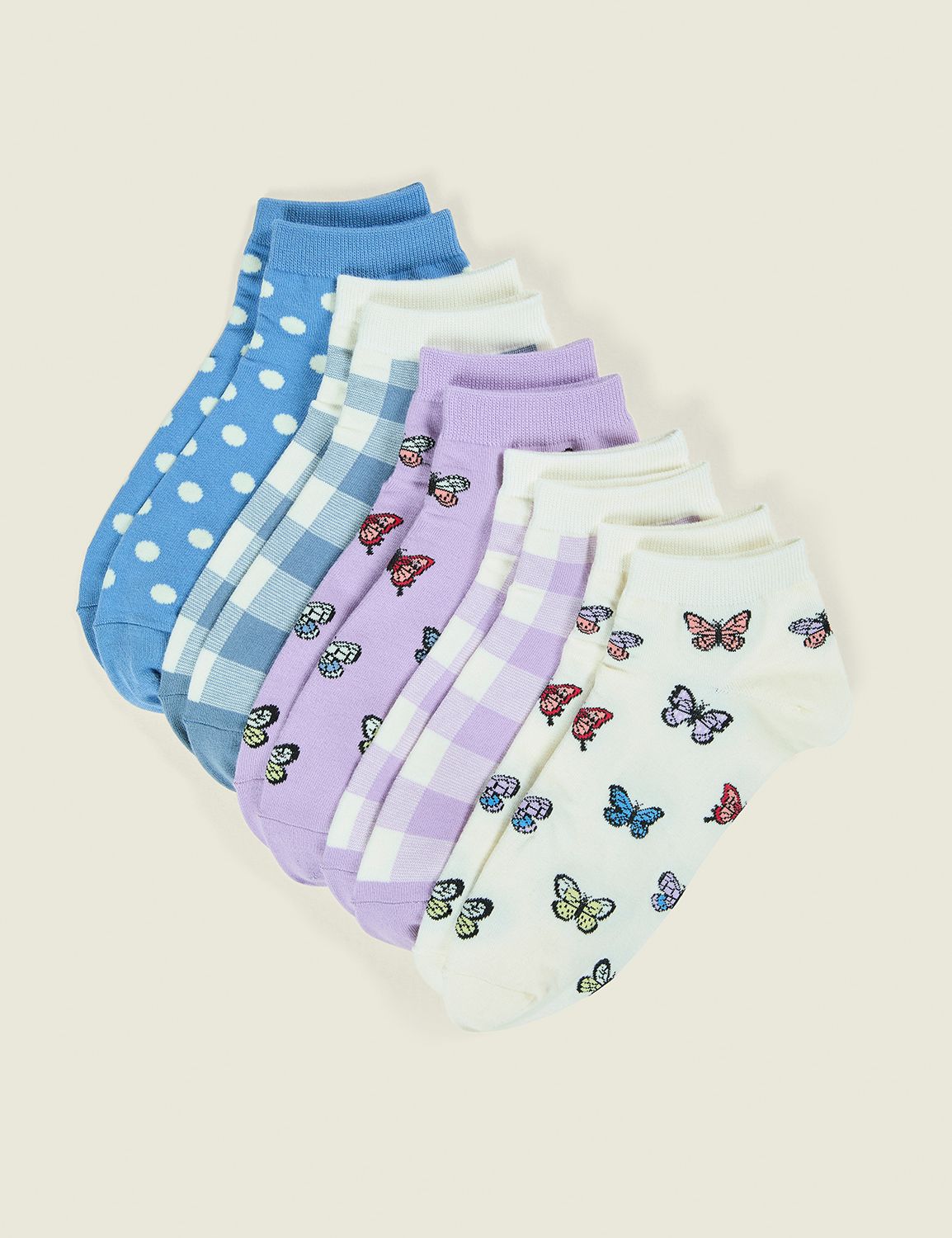 5-Pack Ankle Socks - Butterflies & Gingham