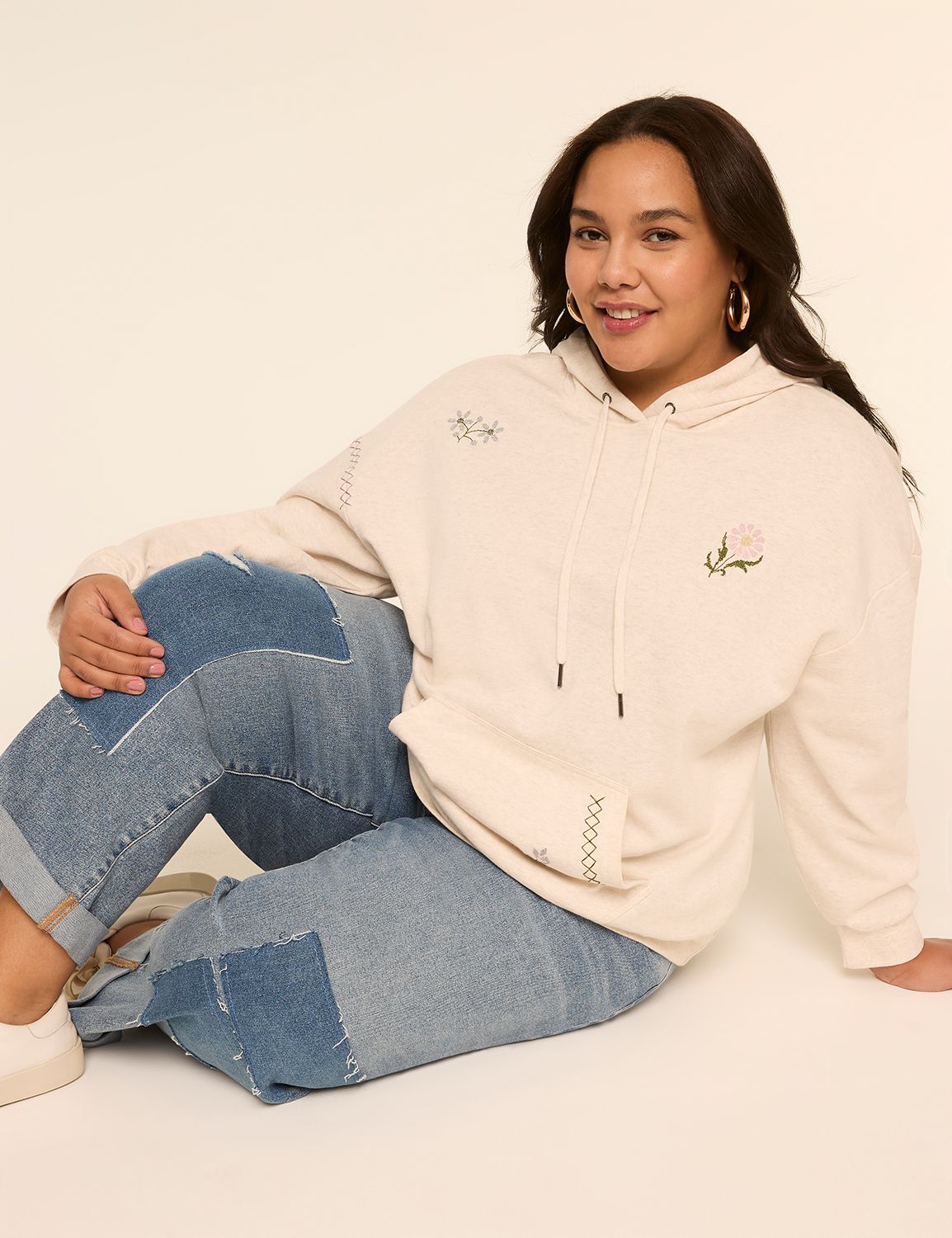 Long Sleeve Dropped Shoulder Embroi Product Image 3