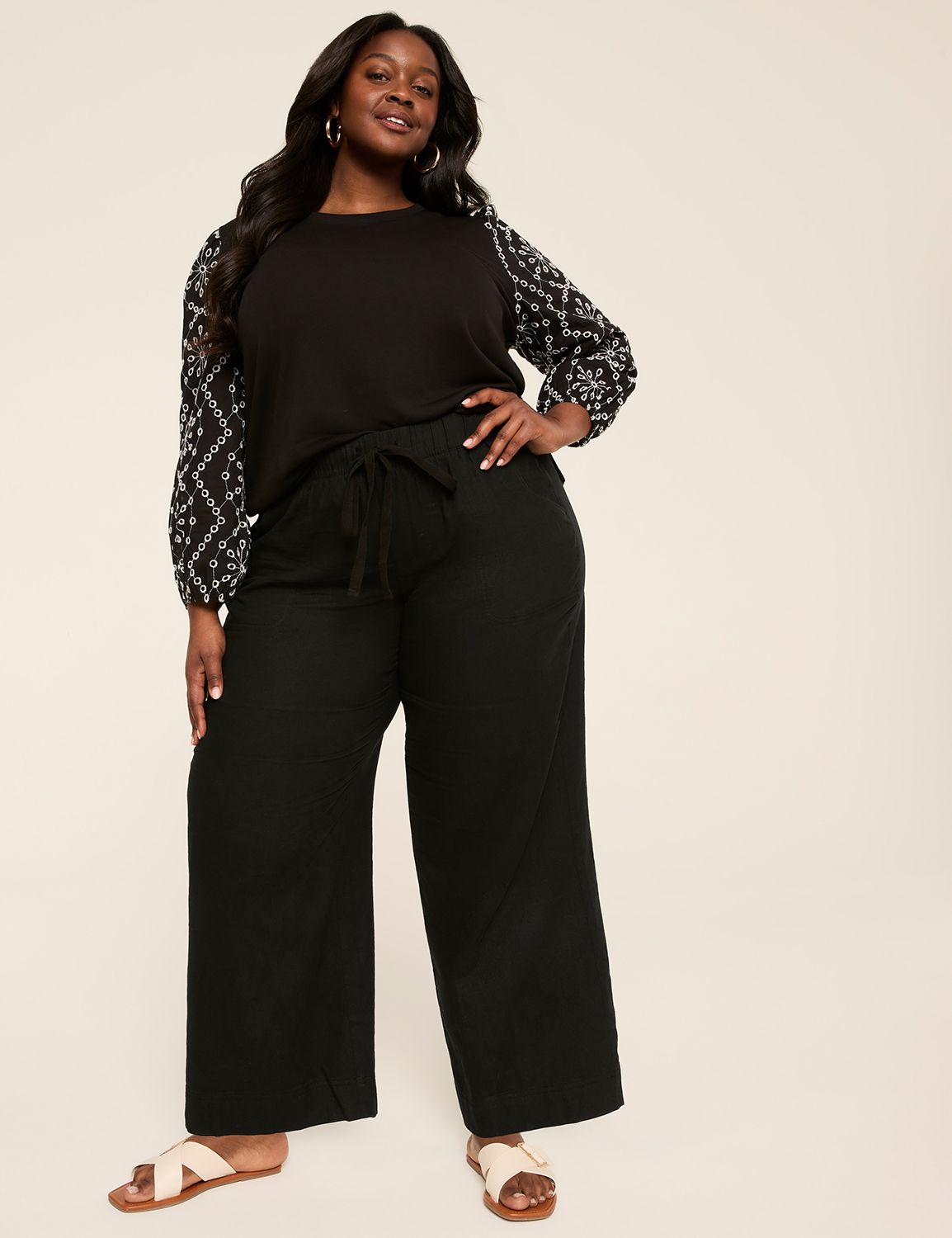 Long Eyelet Sleeve Crew Neck Sweats Product Image 3