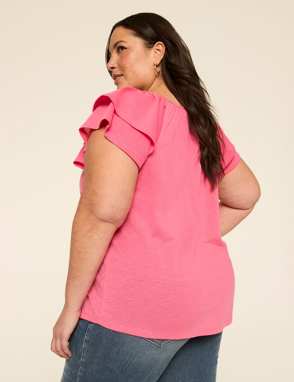 Double Flutter-Sleeve Keyhole Top