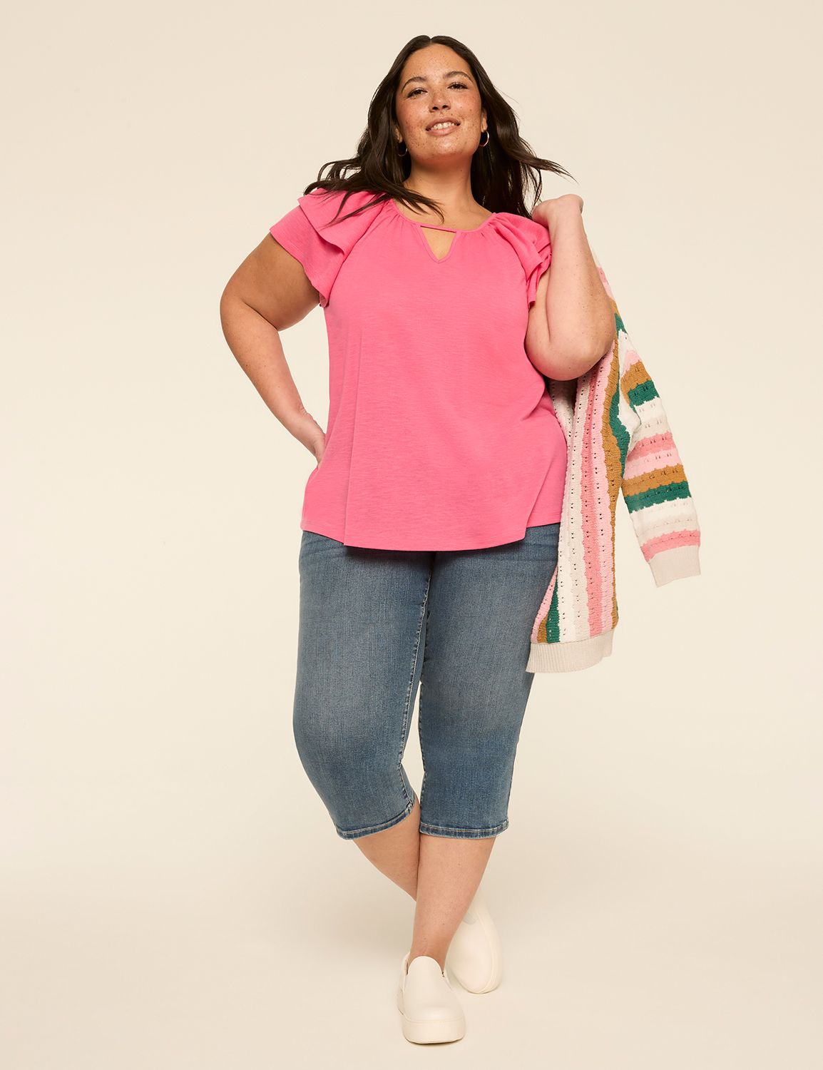 Double Flutter Short Sleeve Keyhole Product Image 3