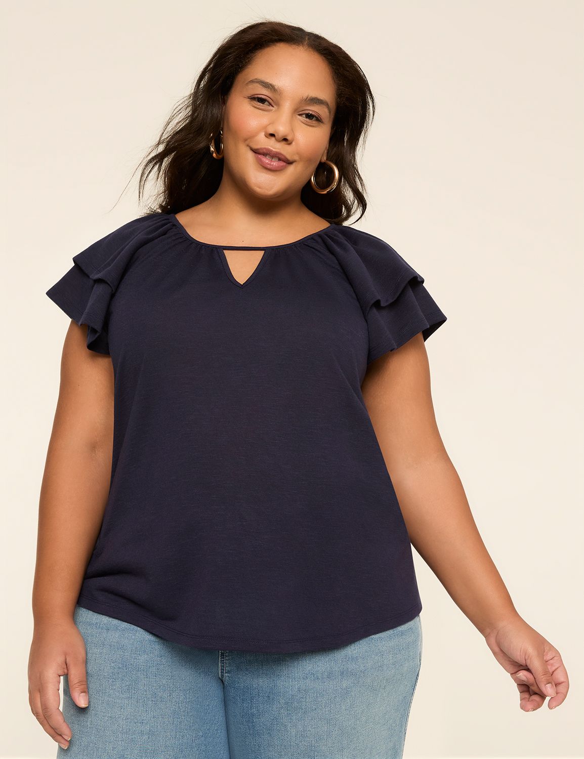 Double Flutter-Sleeve Keyhole Top