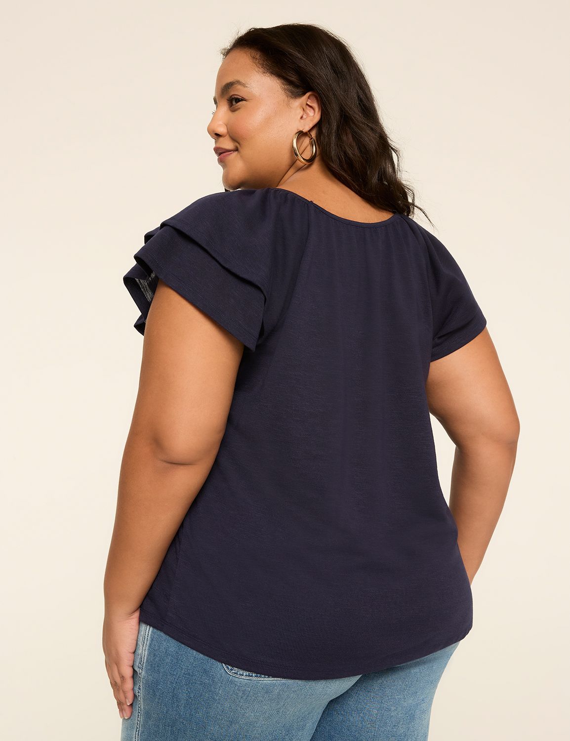 Double Flutter-Sleeve Keyhole Top