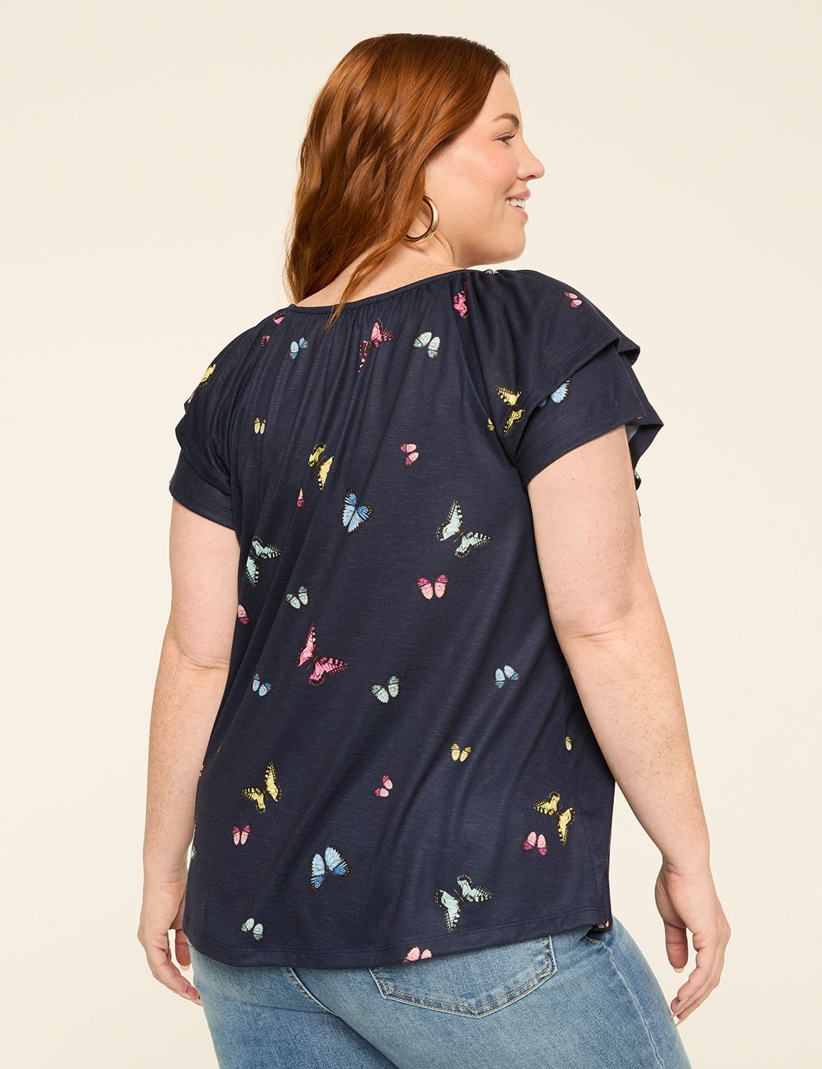 Double Flutter-Sleeve Keyhole Top