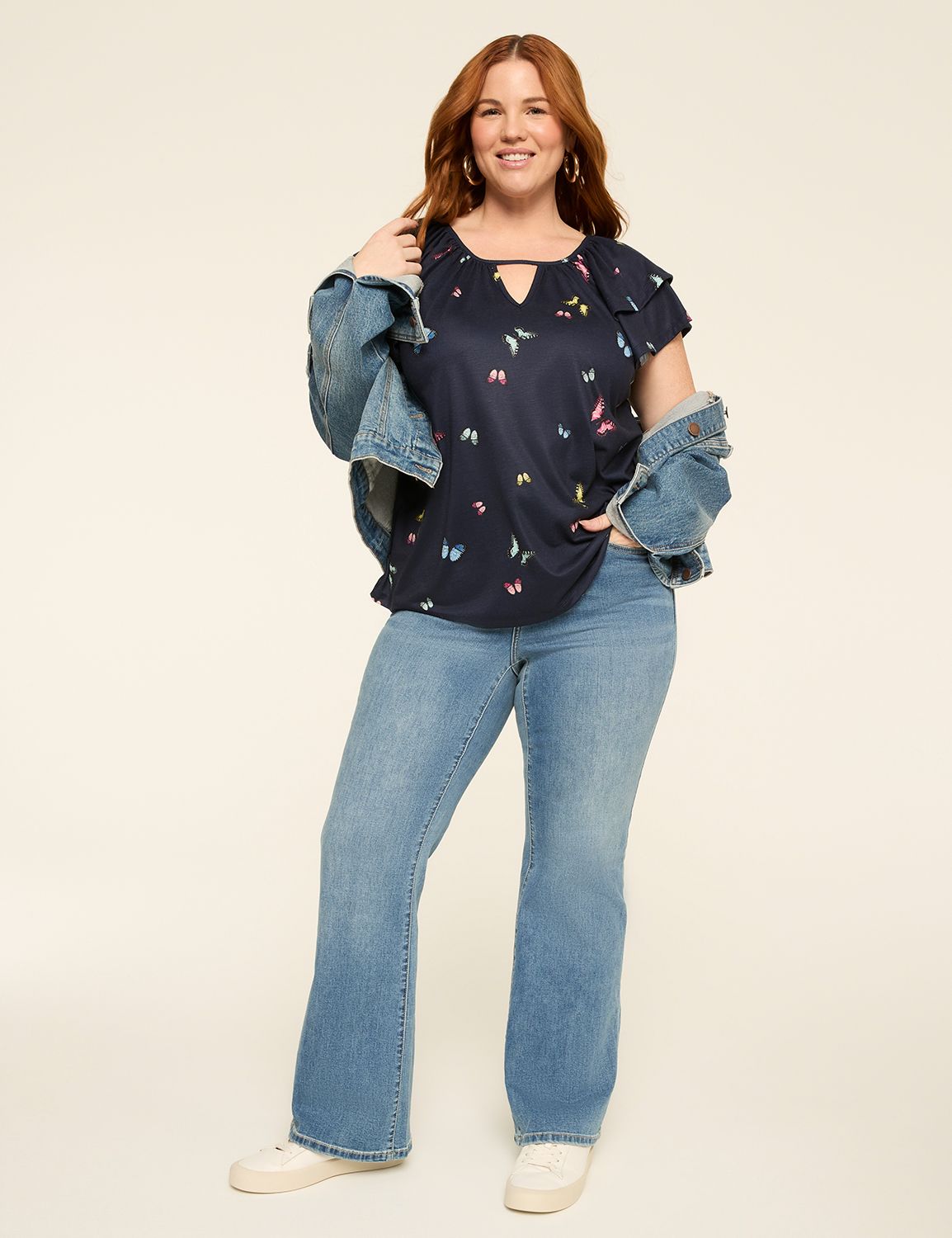 Double Flutter Short Sleeve Keyhole Product Image 3