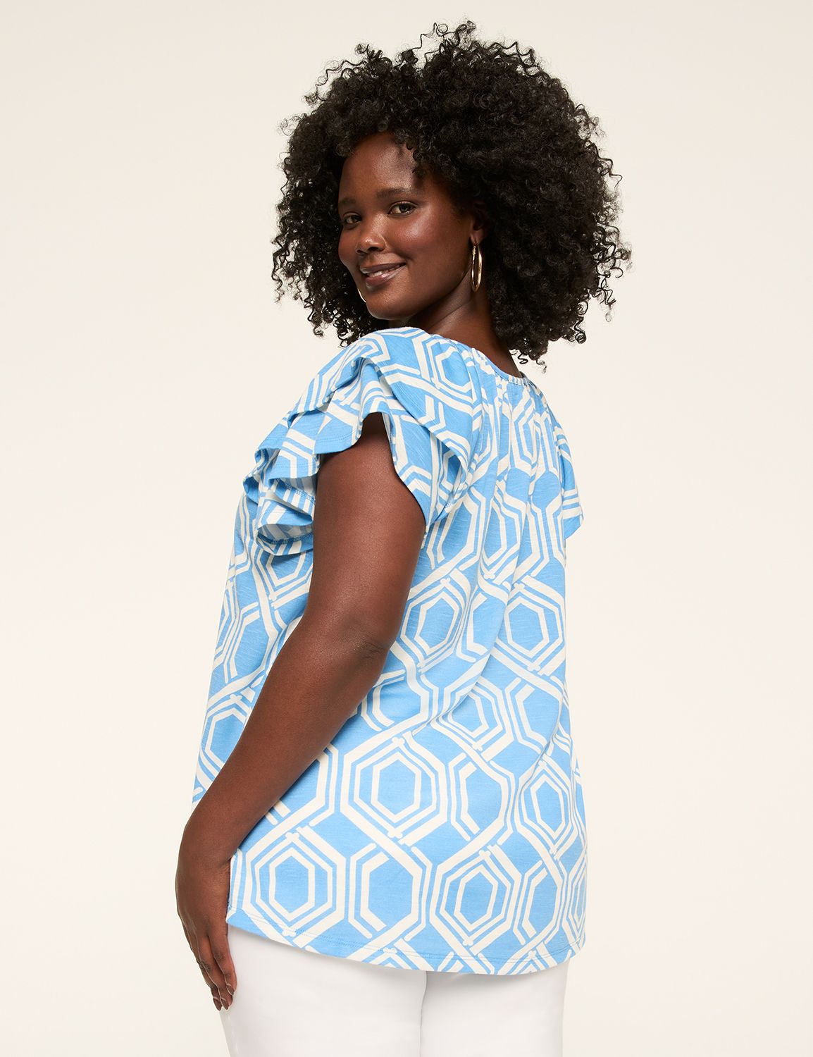Double Flutter-Sleeve Keyhole Top