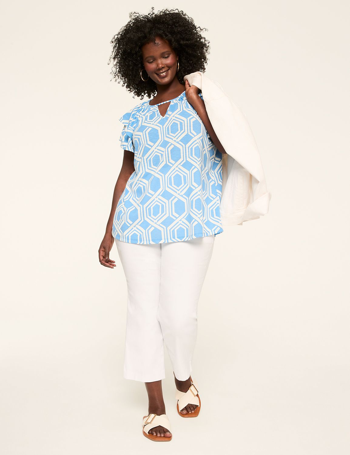Double Flutter Short Sleeve Keyhole Product Image 3