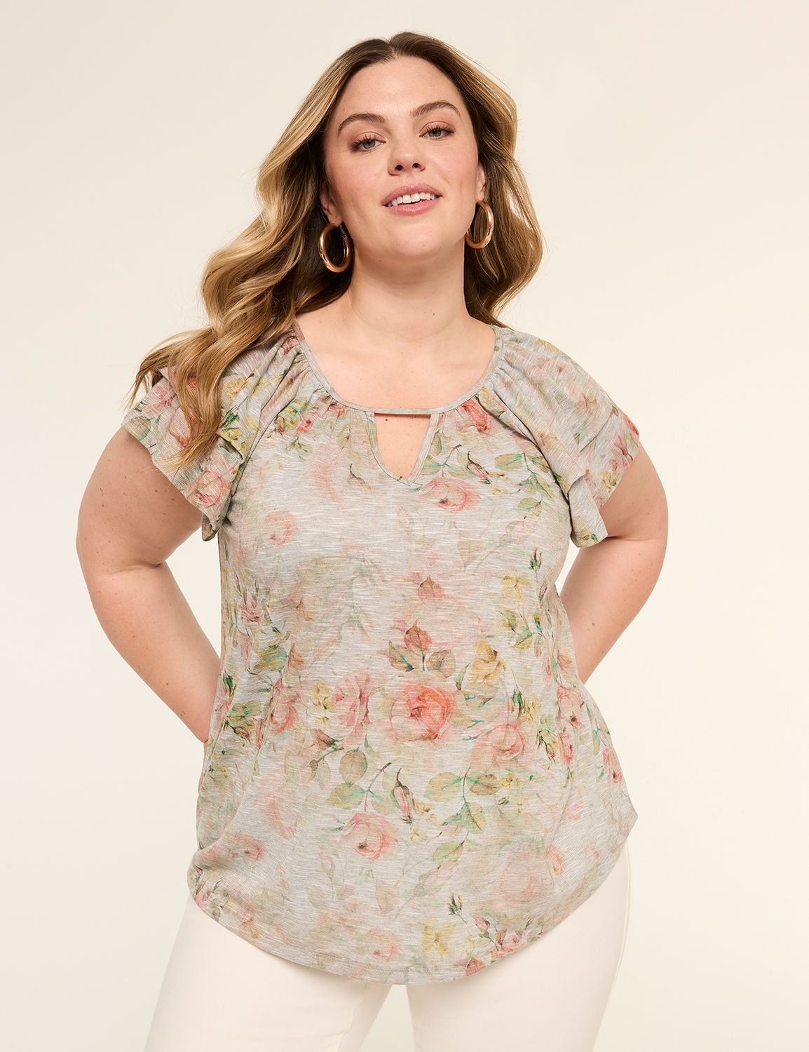 Double Flutter-Sleeve Keyhole Top