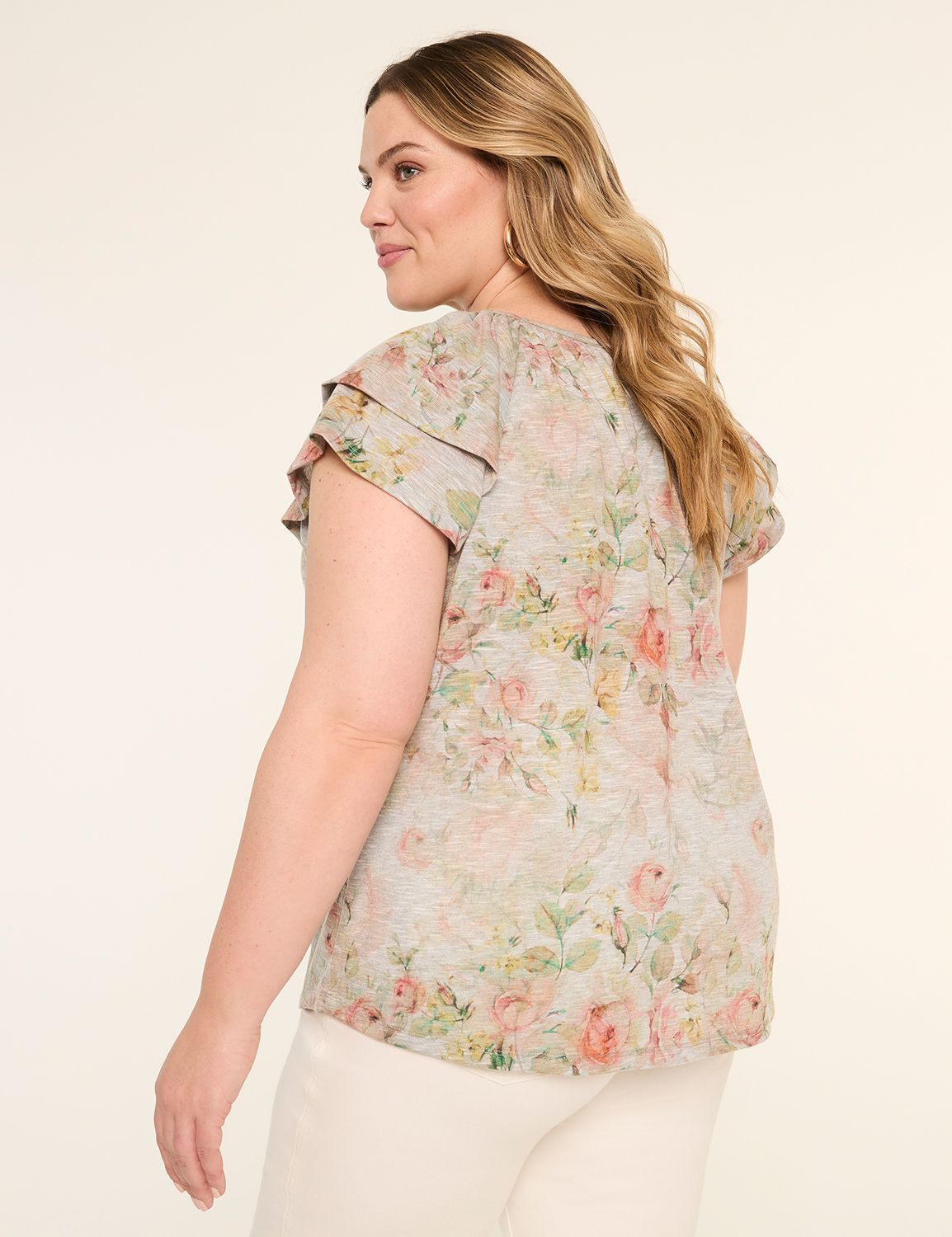 Double Flutter-Sleeve Keyhole Top