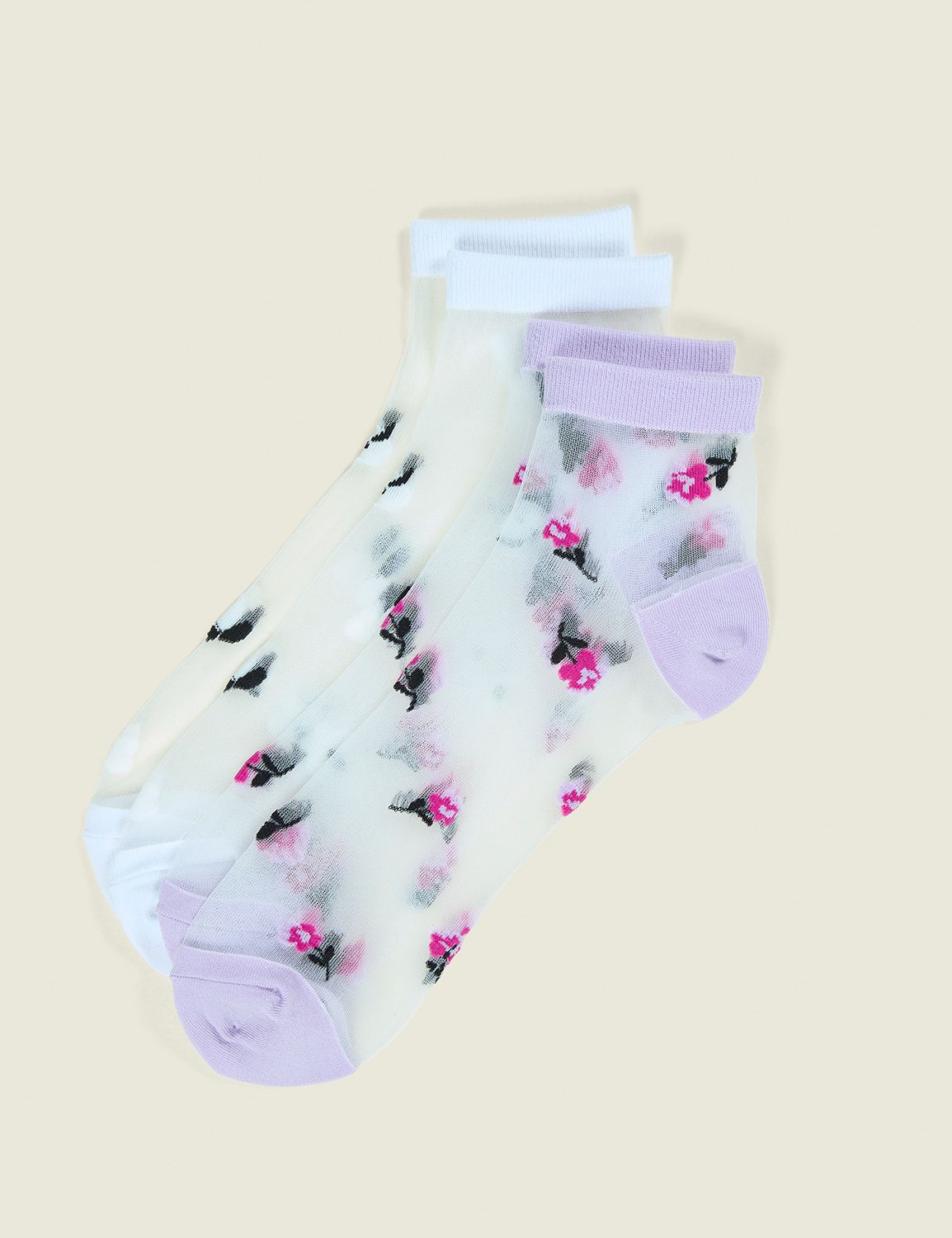 2-Pack Ankle Socks - Sheer Floral