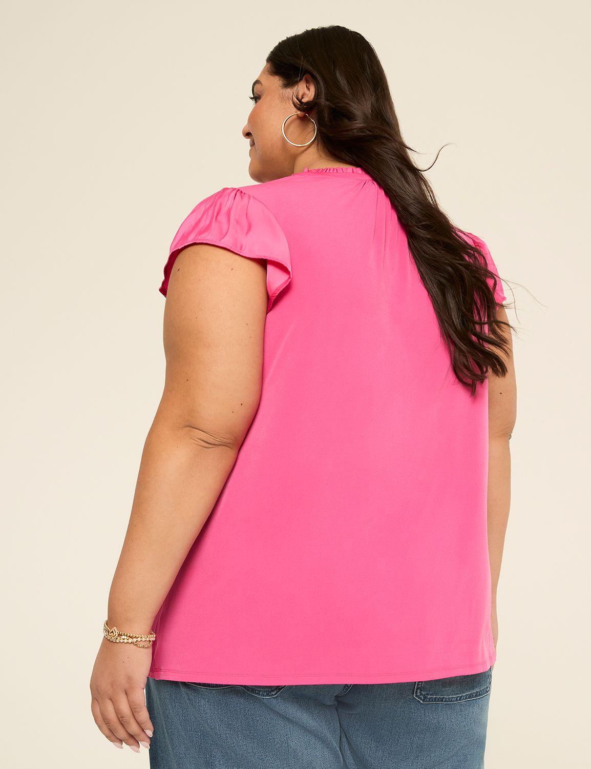 Flutter-Sleeve Notch-Neck Top