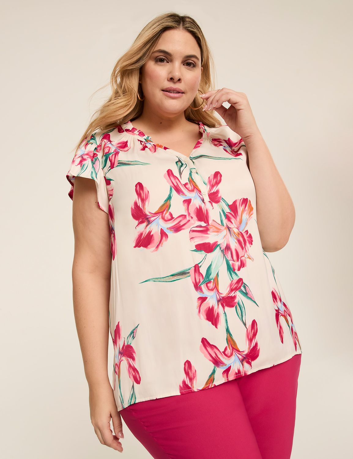 Flutter-Sleeve Notch-Neck Top