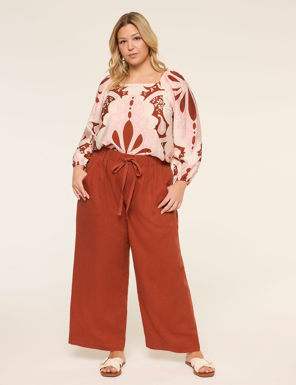 Linen Mid Rise Wide Leg Pant S 1149 Product Image 3