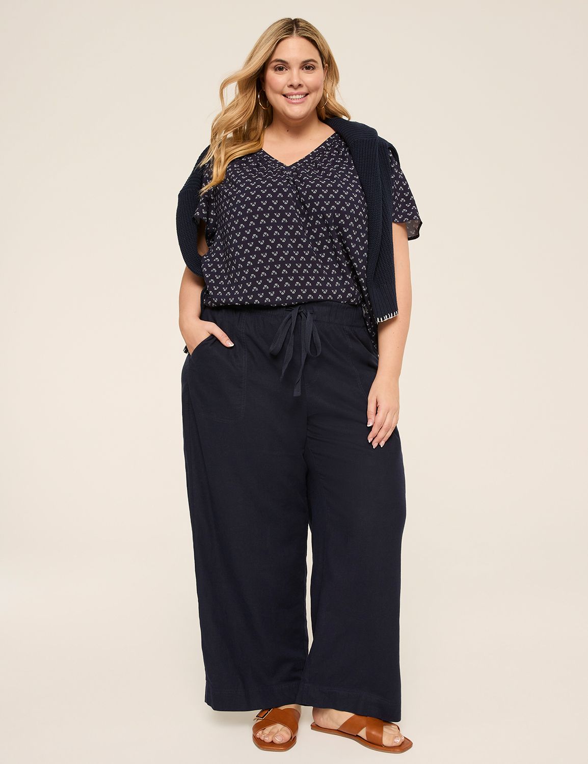 Linen Mid Rise Wide Leg Pant S 1149 Product Image 3