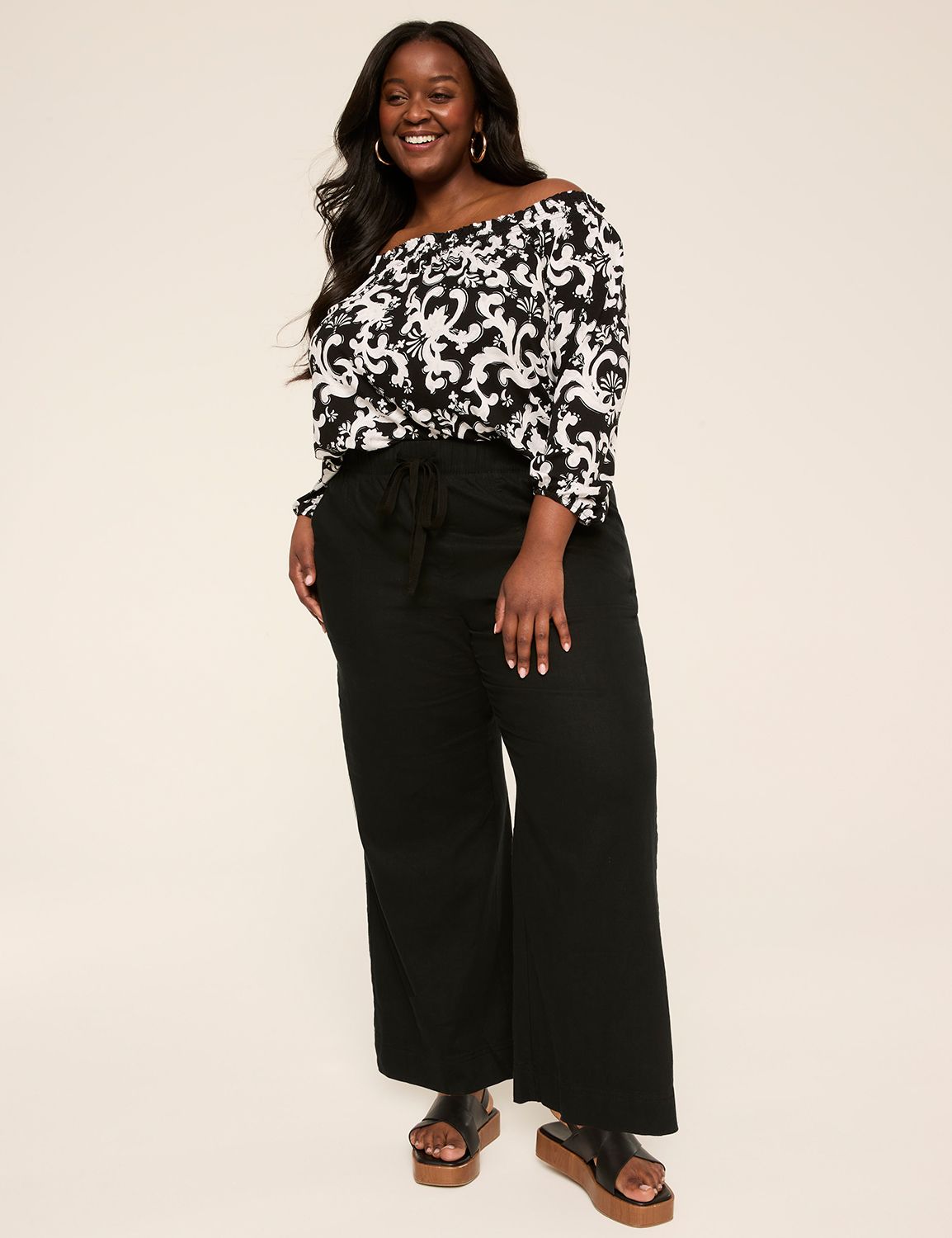 Linen Mid Rise Wide Leg Pant S 1149 Product Image 3